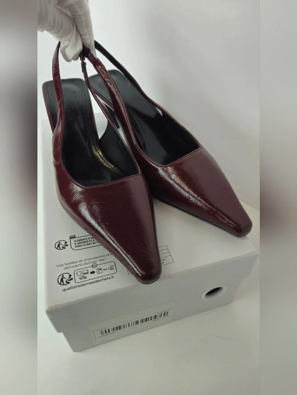 Women's Burgundy Slingback Kitten Heel Pumps - Picture 9 of 11